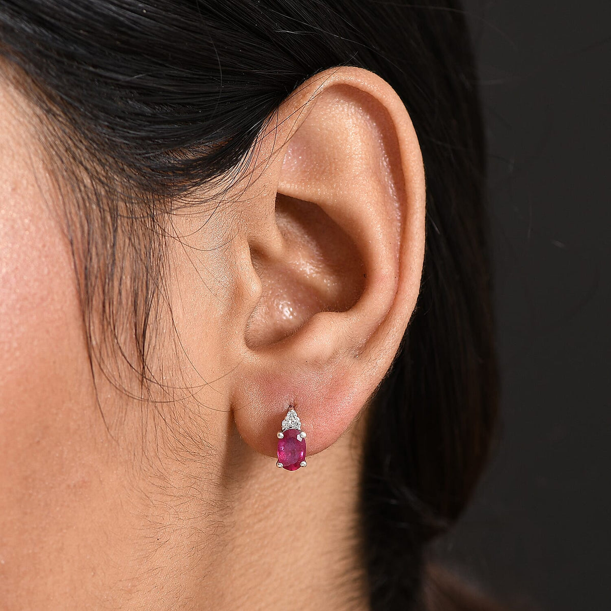 D'Joy African Ruby, White Zircon Solitaire Stud Push Post Earring in Platinum Overlay Sterling Silver 1.44 Ct. V32698417 3