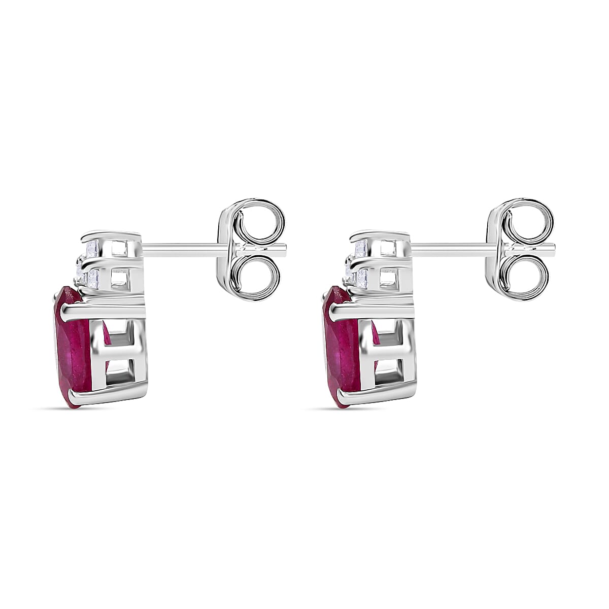D'Joy African Ruby, White Zircon Solitaire Stud Push Post Earring in Platinum Overlay Sterling Silver 1.44 Ct. V32698417 4
