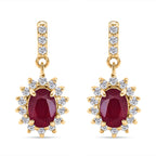 D'Joy African Ruby & White Zircon Sunburst Halo Earring with Push Back in Yellow Gold Plated Sterling Silver 3.30 Ct.