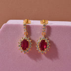 D'Joy African Ruby & White Zircon Sunburst Halo Earring with Push Back in Yellow Gold Plated Sterling Silver 3.30 Ct.