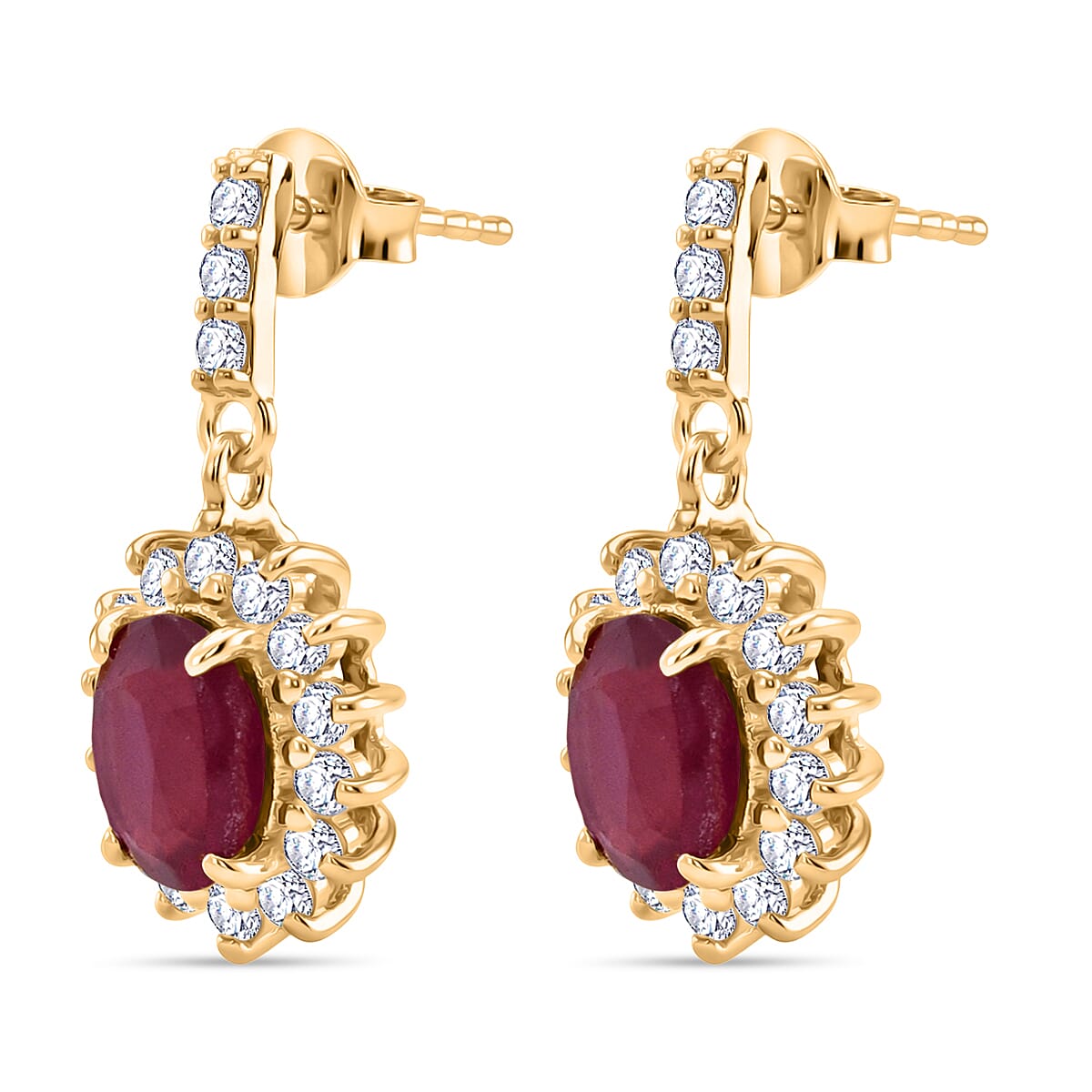 D'Joy African Ruby &amp; White Zircon Sunburst Halo Earring with Push Back in Yellow Gold Plated Sterling Silver 3.30 Ct. 8502461 4
