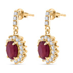 D'Joy African Ruby & White Zircon Sunburst Halo Earring with Push Back in Yellow Gold Plated Sterling Silver 3.30 Ct.