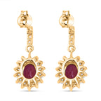 D'Joy African Ruby & White Zircon Sunburst Halo Earring with Push Back in Yellow Gold Plated Sterling Silver 3.30 Ct.