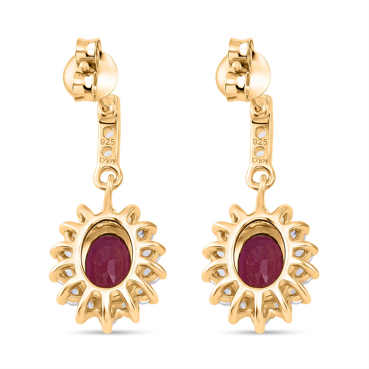 D'Joy African Ruby &amp; White Zircon Sunburst Halo Earring with Push Back in Yellow Gold Plated Sterling Silver 3.30 Ct. 8502461 5