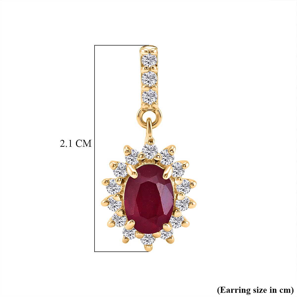 D'Joy African Ruby &amp; White Zircon Sunburst Halo Earring with Push Back in Yellow Gold Plated Sterling Silver 3.30 Ct. 8502461 6