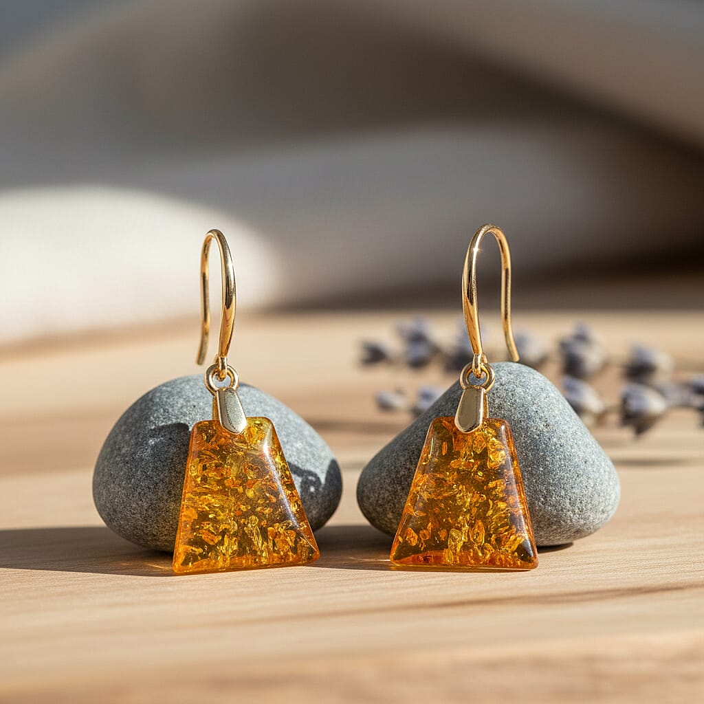D'Joy Amber Beads Earring with Hook in Yellow Gold Plated Sterling Silver 15.00 Ct. V32521235 2