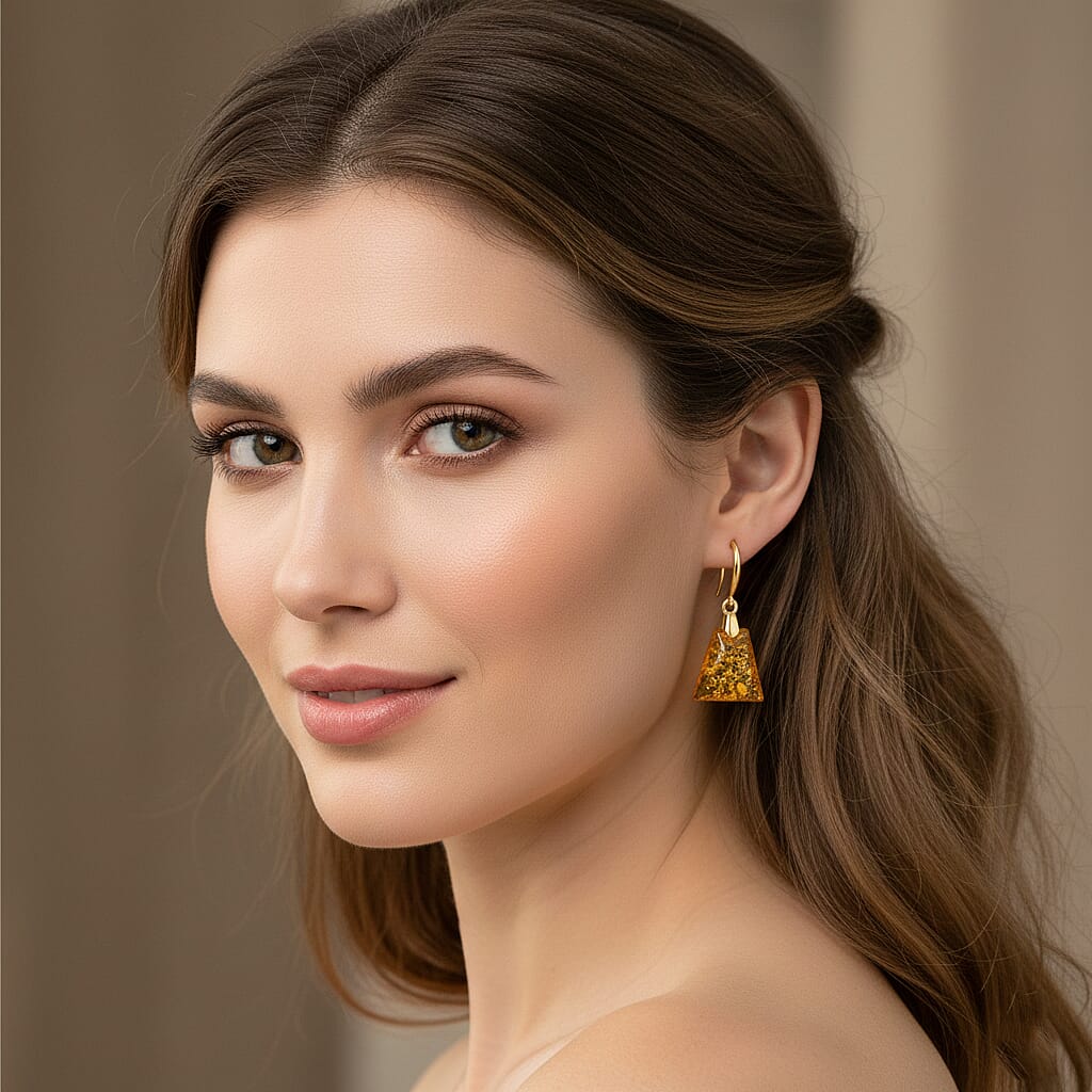 D'Joy Amber Beads Earring with Hook in Yellow Gold Plated Sterling Silver 15.00 Ct. V32521235 3