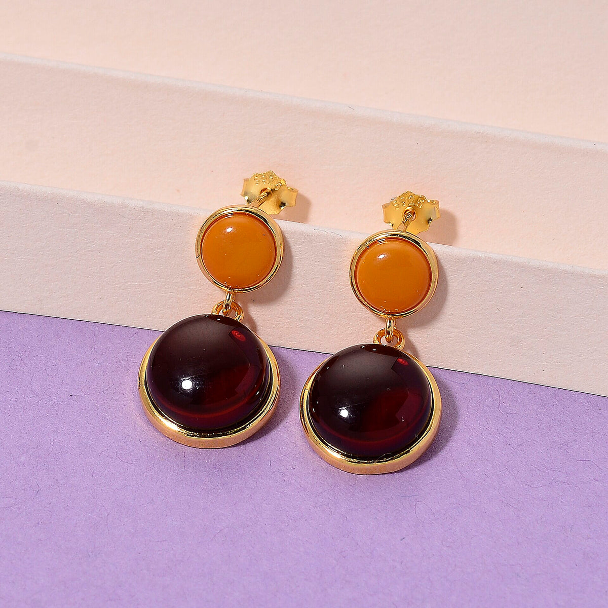 D'Joy Amber Beads Earring with Push Back in Yellow Gold Plated Sterling Silver 6.00 Ct. 8426468 2