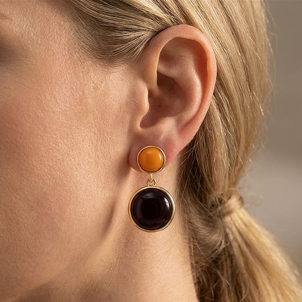 D'Joy Amber Beads Earring with Push Back in Yellow Gold Plated Sterling Silver 6.00 Ct. 8426468 3