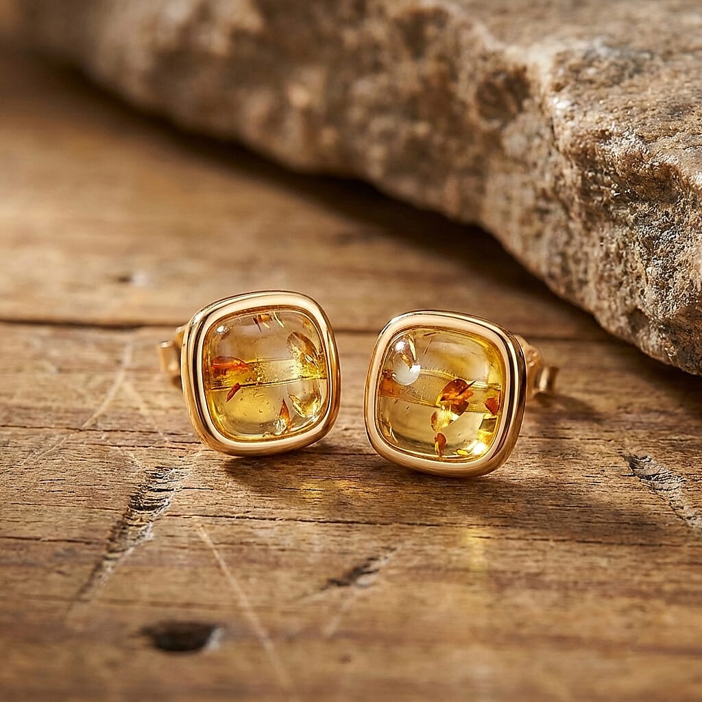 D'Joy Amber Beads Stud Earring with Push Back in Yellow Gold Plated Sterling Silver 3.50 Ct. 8426466 2