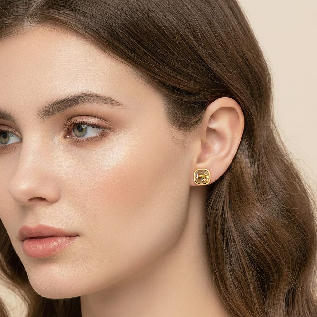 D'Joy Amber Beads Stud Earring with Push Back in Yellow Gold Plated Sterling Silver 3.50 Ct. 8426466 3