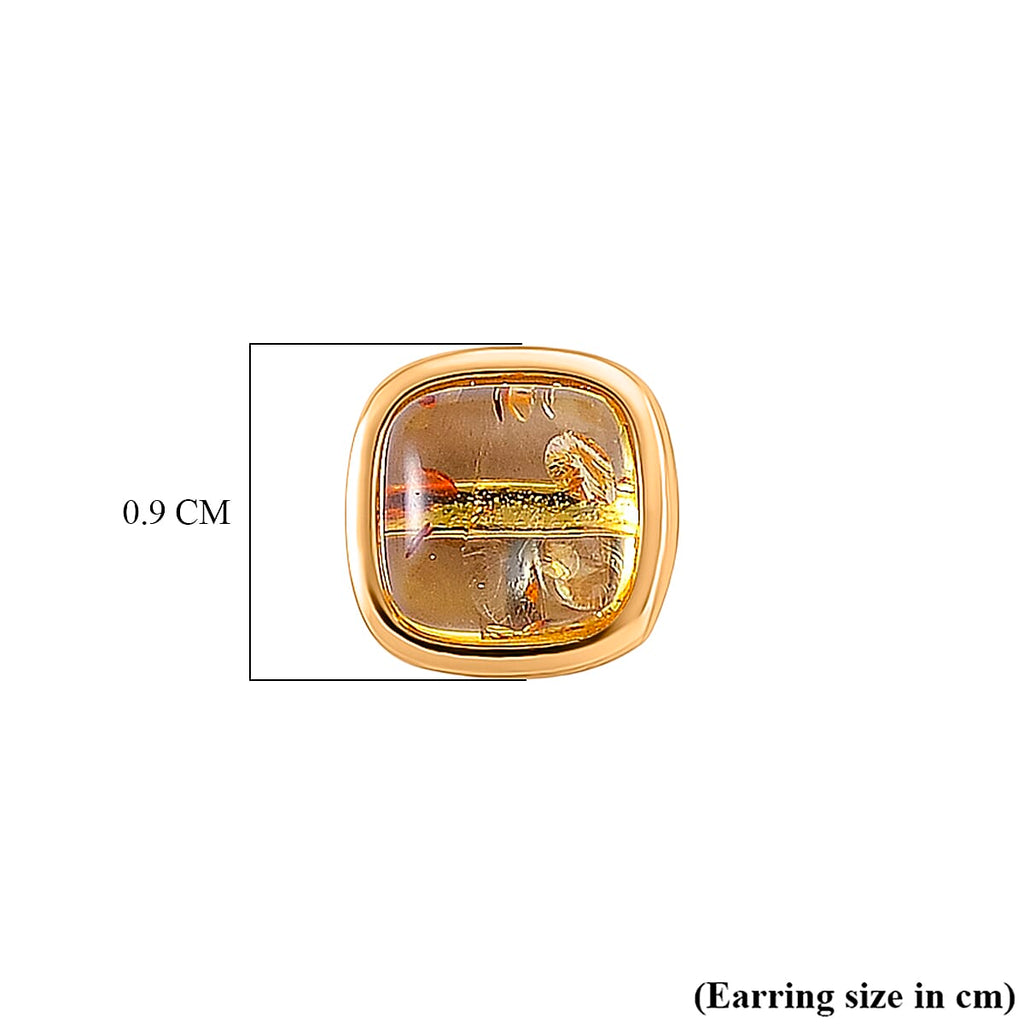 D'Joy Amber Beads Stud Earring with Push Back in Yellow Gold Plated Sterling Silver 3.50 Ct.