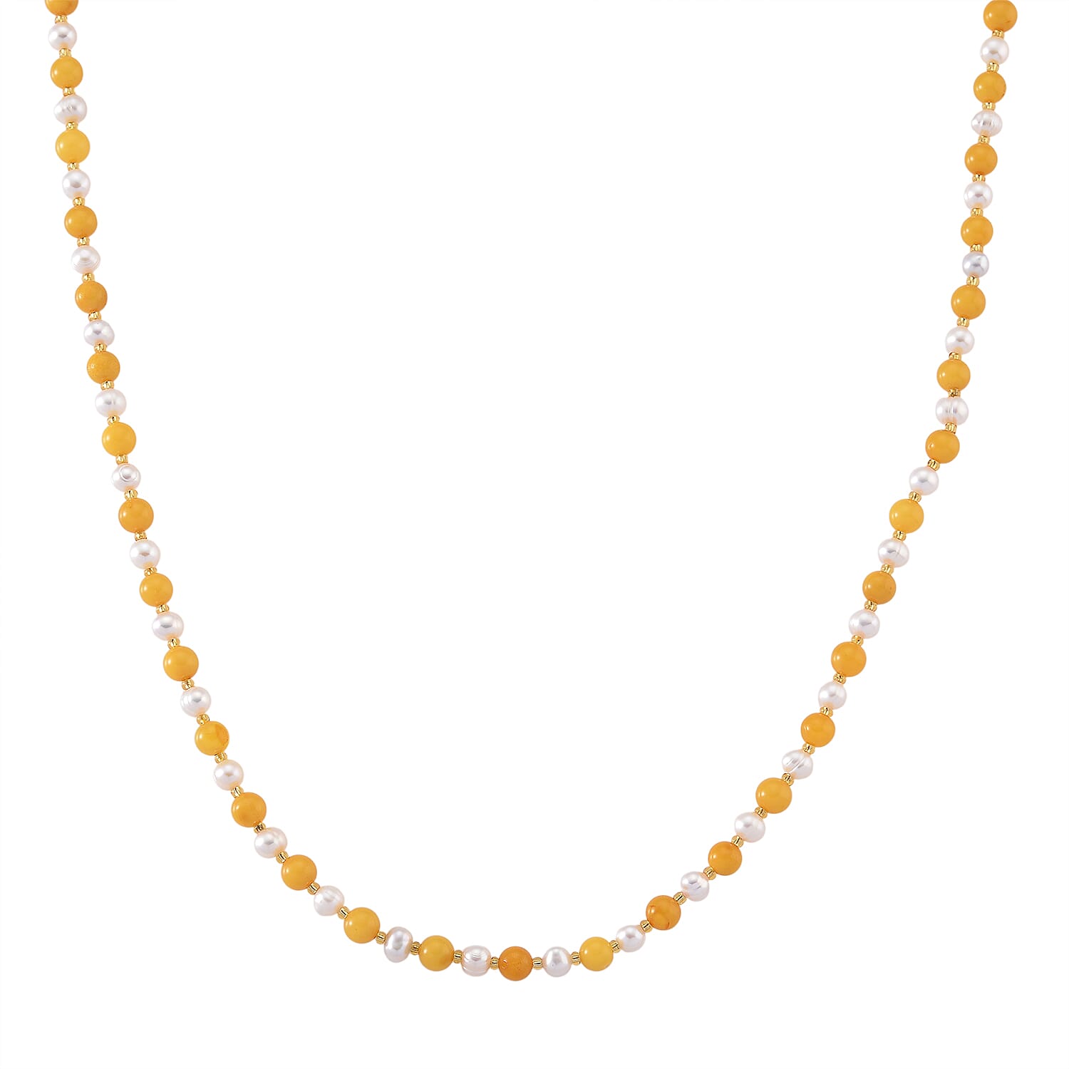 D'Joy Amber &amp; White Fresh Water Pearl Beads Necklace (Size 20-2 EXT) in Yellow Gold Plated Sterling Silver 40.00 Ct. 8426661 0