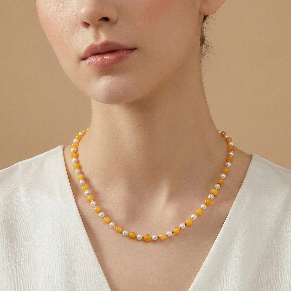 D'Joy Amber &amp; White Fresh Water Pearl Beads Necklace (Size 20-2 EXT) in Yellow Gold Plated Sterling Silver 40.00 Ct. 8426661 3