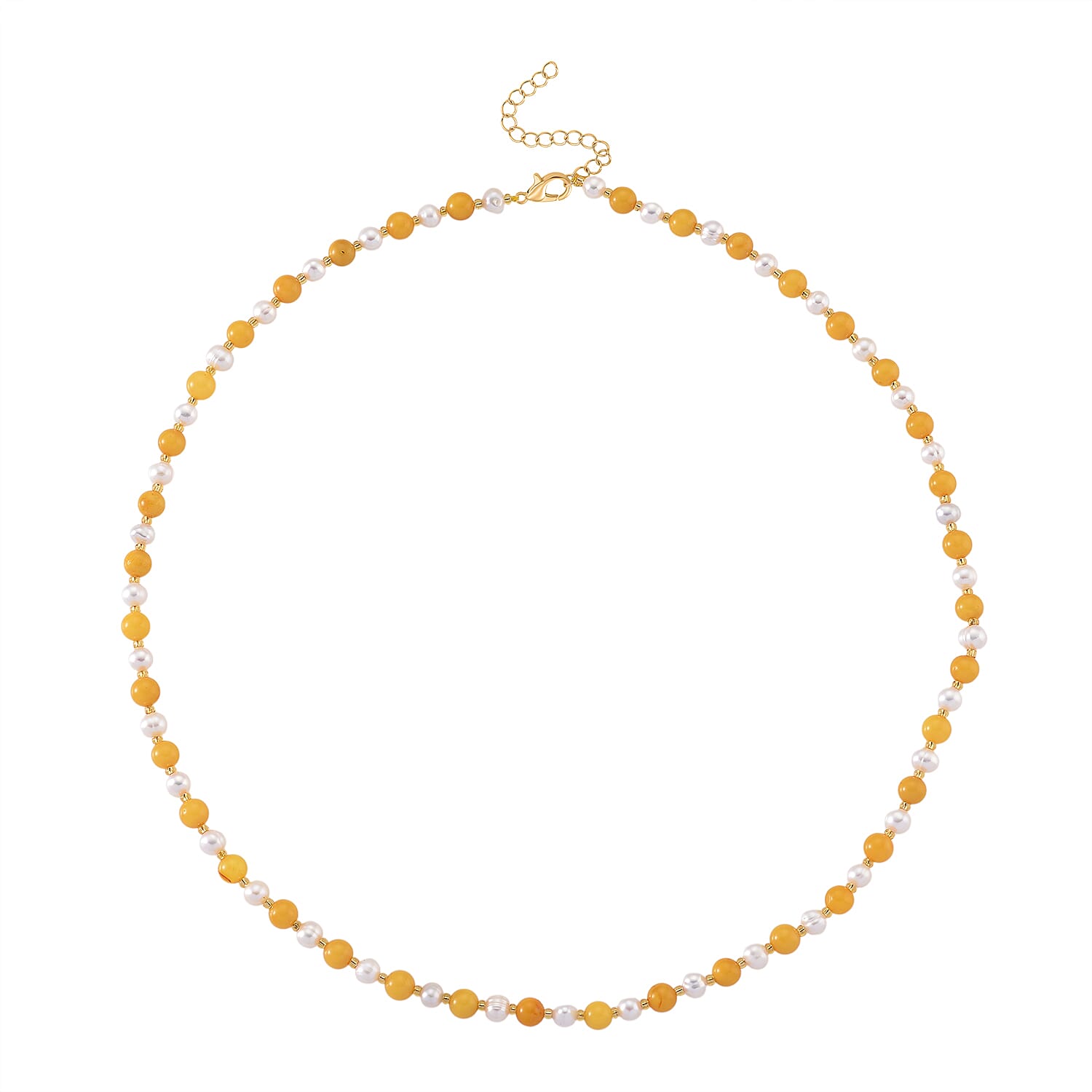 D'Joy Amber &amp; White Fresh Water Pearl Beads Necklace (Size 20-2 EXT) in Yellow Gold Plated Sterling Silver 40.00 Ct. 8426661 4