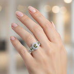 D'Joy Australian Sapphire & Moissanite 3 Stone Ring in Rhodium Overlay Sterling Silver 1.58 Ct.