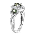 D'Joy Australian Sapphire & Moissanite 3 Stone Ring in Rhodium Overlay Sterling Silver 1.58 Ct.