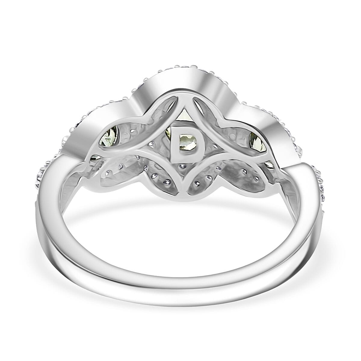 D'Joy Australian Sapphire &amp; Moissanite 3-Stone Halo Ring in Rhodium Overlay Sterling Silver 1.58 Ct. 8313742 5