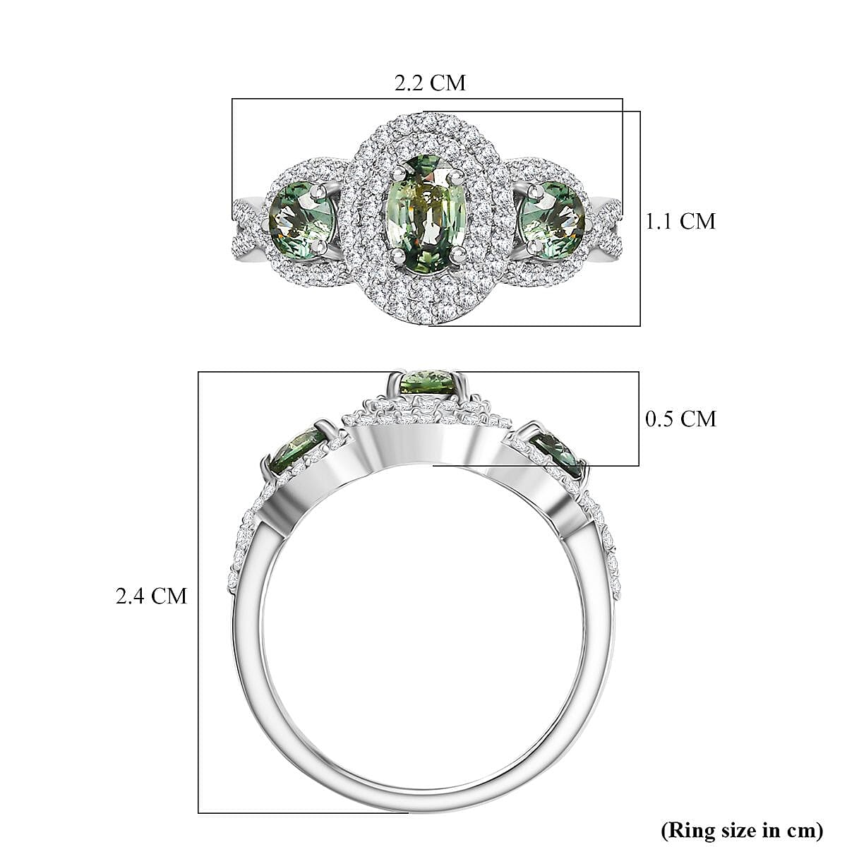 D'Joy Australian Sapphire &amp; Moissanite 3-Stone Halo Ring in Rhodium Overlay Sterling Silver 1.58 Ct. 8313742 6