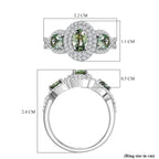 D'Joy Australian Sapphire & Moissanite 3 Stone Ring in Rhodium Overlay Sterling Silver 1.58 Ct.