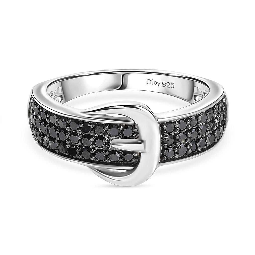 D'Joy Black Diamond Band Ring in Rhodium Overlay Sterling Silver  0.50 Ct.