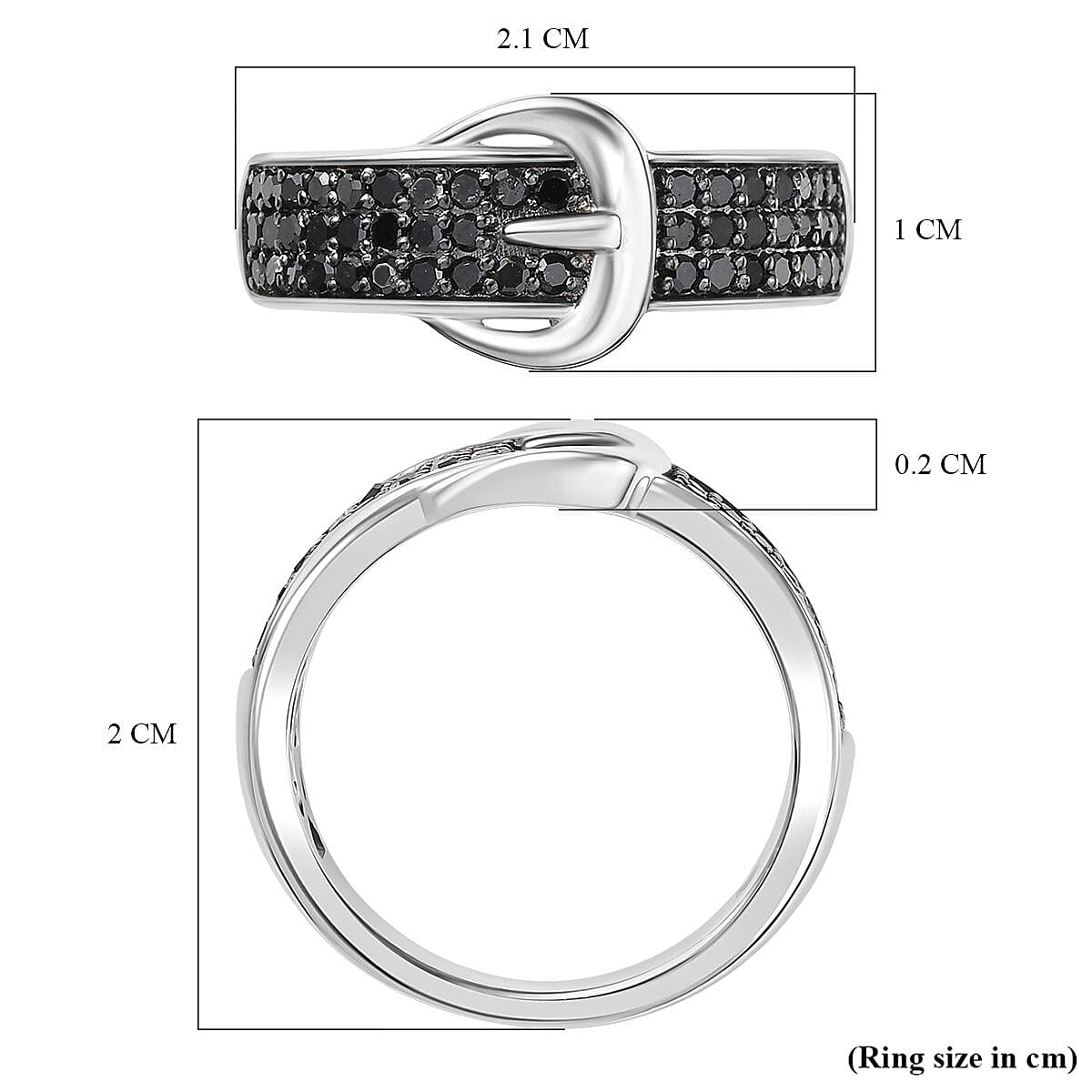 D'Joy Black Diamond Buckle Ring in Rhodium Overlay Sterling Silver 0.50 Ct. 8282987 6