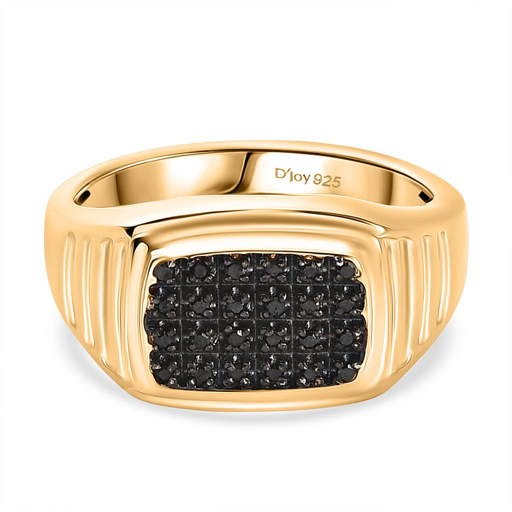 D'Joy Black Diamond Halo Ring in 18K Vermeil Yellow Gold Plated Sterling Silver, Silver Wt. 7.11 Gms.