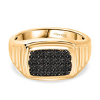 D'Joy Black Diamond Halo Ring in 18K Vermeil Yellow Gold Plated Sterling Silver, Silver Wt. 7.11 Gms.