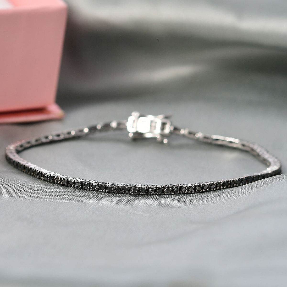 D'Joy Black Diamond Linking Bracelet (Size 7.5) with GB Lock Box in Rhodium Overlay Sterling Silver 2.00 Ct, 8349985 2