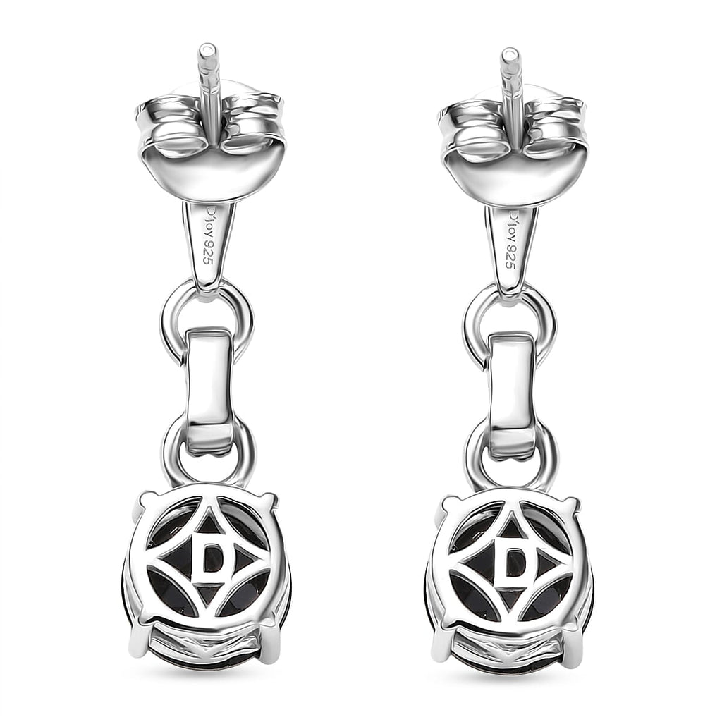 D'Joy Natural Thai Black Spinel Dangling Earring in Platinum Overlay Sterling Silver 3.18 Ct.