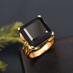 D'Joy Natural Thai Black Spinel Solitaire Ring in 18K Yellow Gold Plated Sterling Silver 14.82 Ct, Silver Wt. 6.26 Gms.