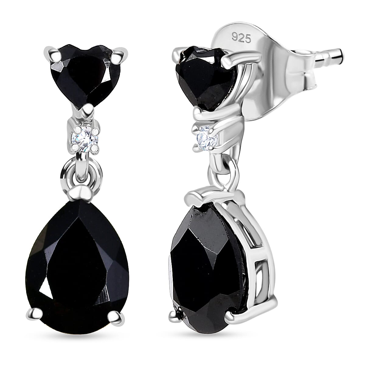 D'Joy Natural Thai Black Spinel &amp; White Zircon Dangling Earring in Platinum Overlay Sterling Silver 4.84 Ct. 8271250 0