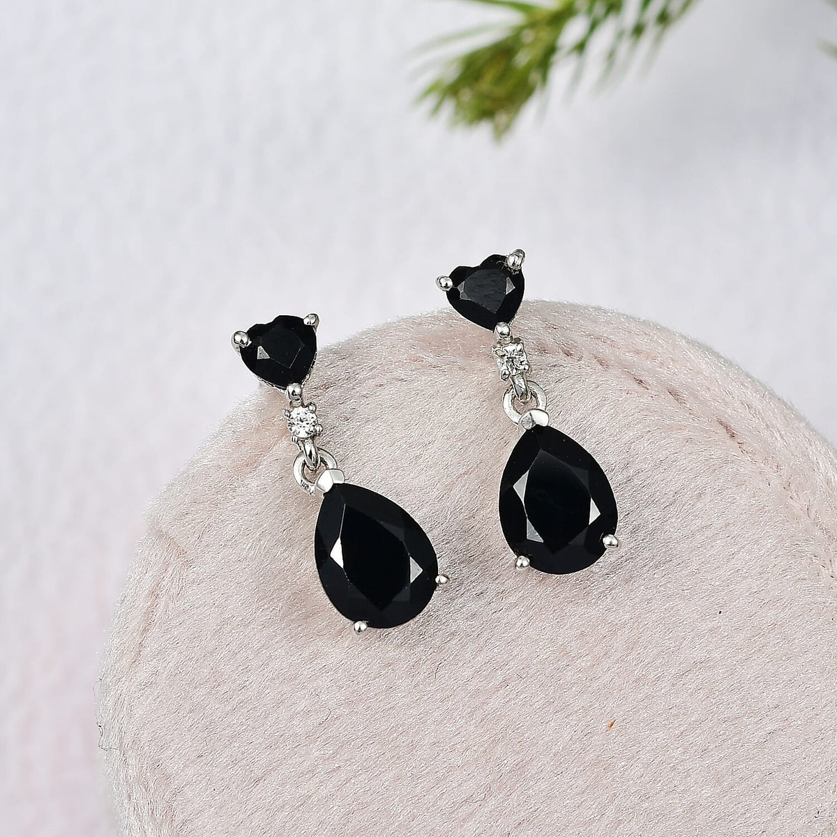 D'Joy Natural Thai Black Spinel &amp; White Zircon Dangling Earring in Platinum Overlay Sterling Silver 4.84 Ct. 8271250 1