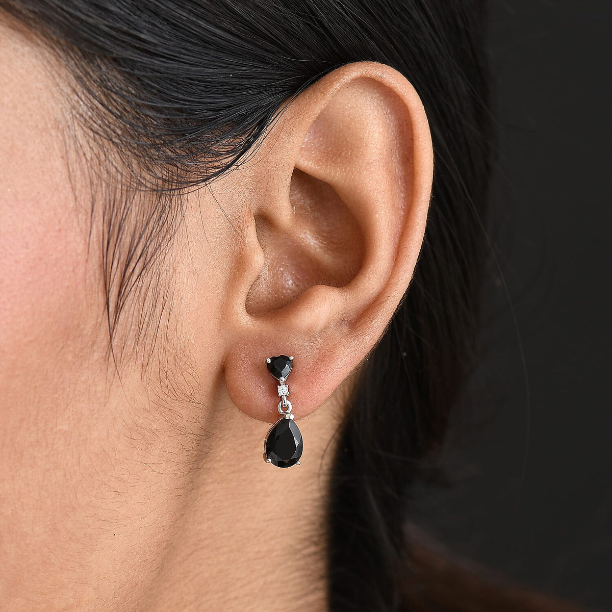 D'Joy Natural Thai Black Spinel &amp; White Zircon Dangling Earring in Platinum Overlay Sterling Silver 4.84 Ct. 8271250 2