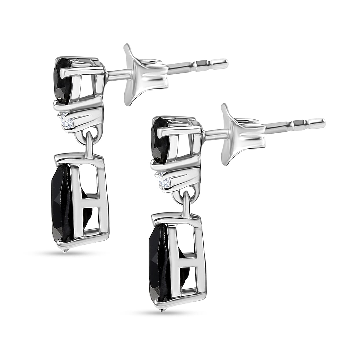 D'Joy Natural Thai Black Spinel &amp; White Zircon Dangling Earring in Platinum Overlay Sterling Silver 4.84 Ct. 8271250 3