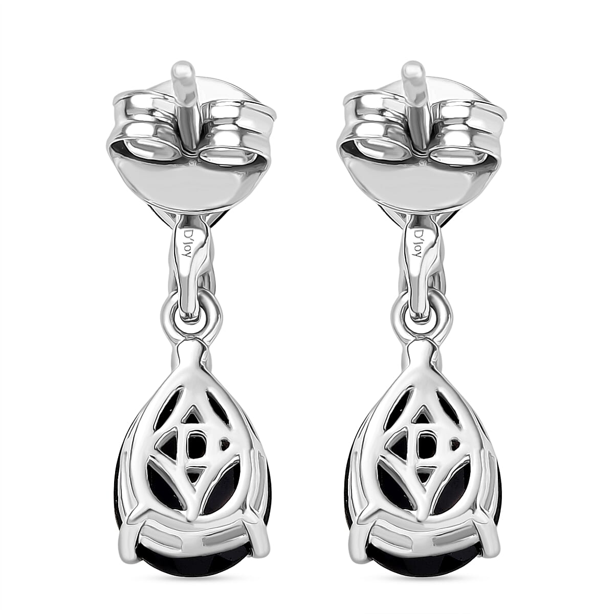 D'Joy Natural Thai Black Spinel &amp; White Zircon Dangling Earring in Platinum Overlay Sterling Silver 4.84 Ct. 8271250 4