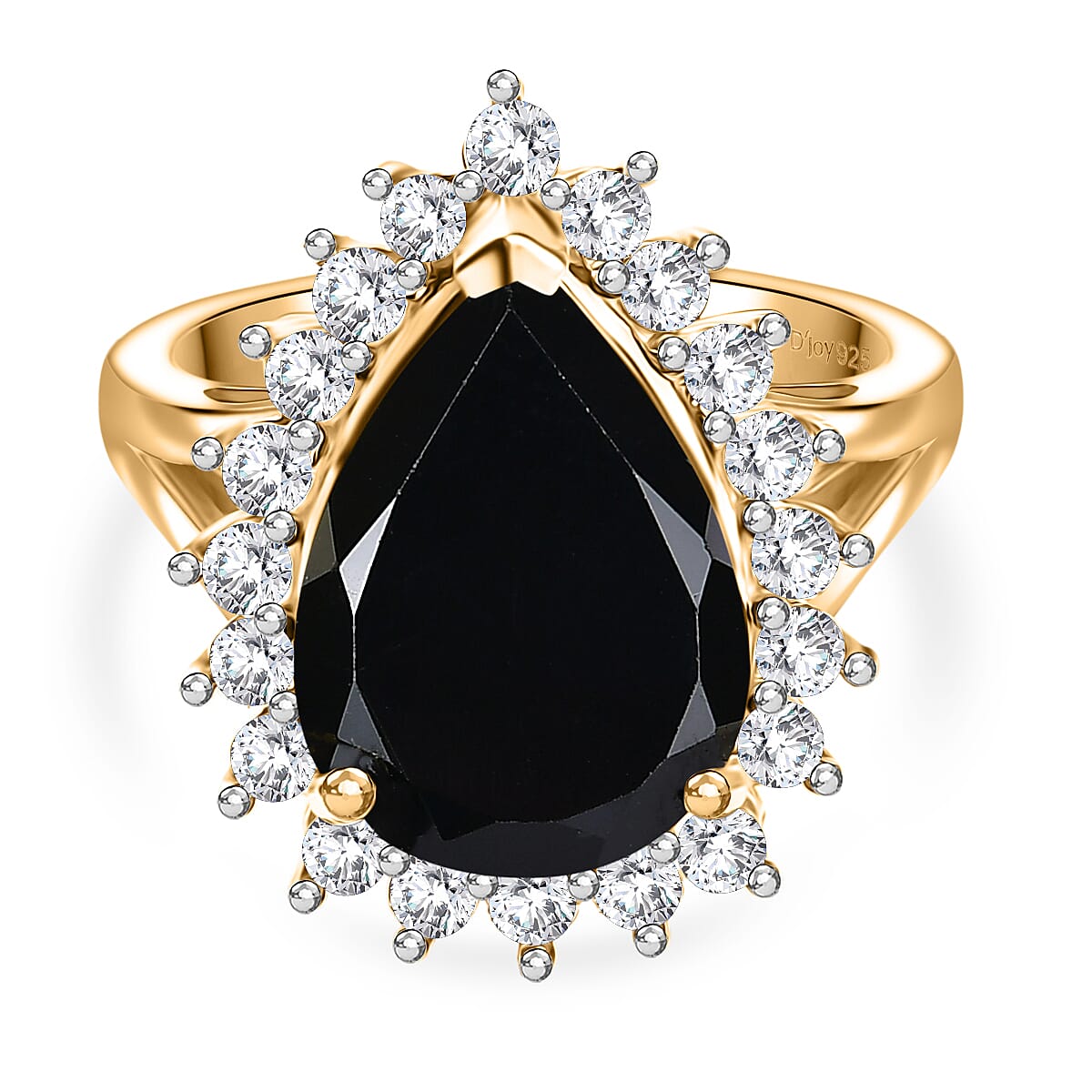 D'Joy Natural Thai Black Spinel &amp; White Zircon Ring in 18K Yellow Gold Plated Sterling Silver 7.52 Ct. 8271228 0