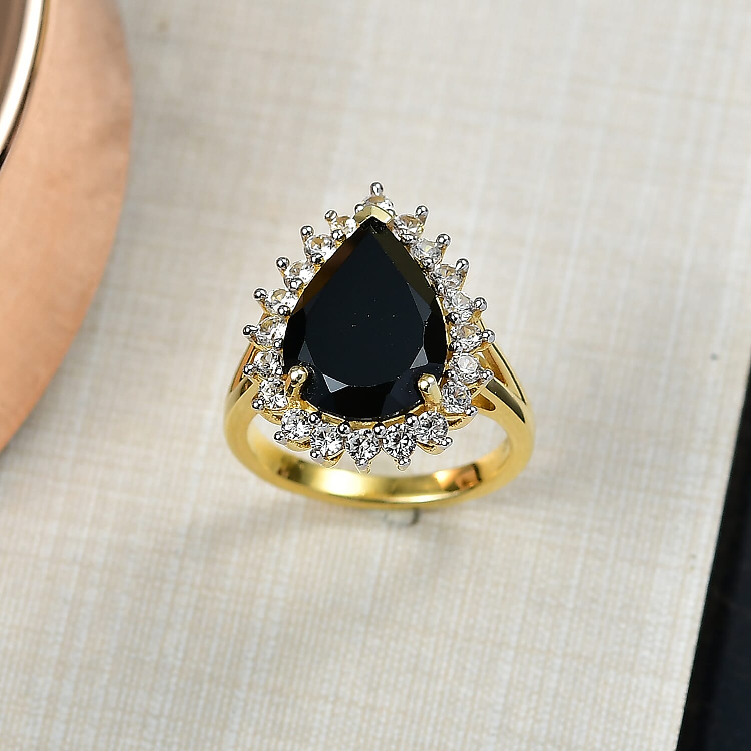 D'Joy Natural Thai Black Spinel &amp; White Zircon Ring in 18K Yellow Gold Plated Sterling Silver 7.52 Ct. 8271228 1