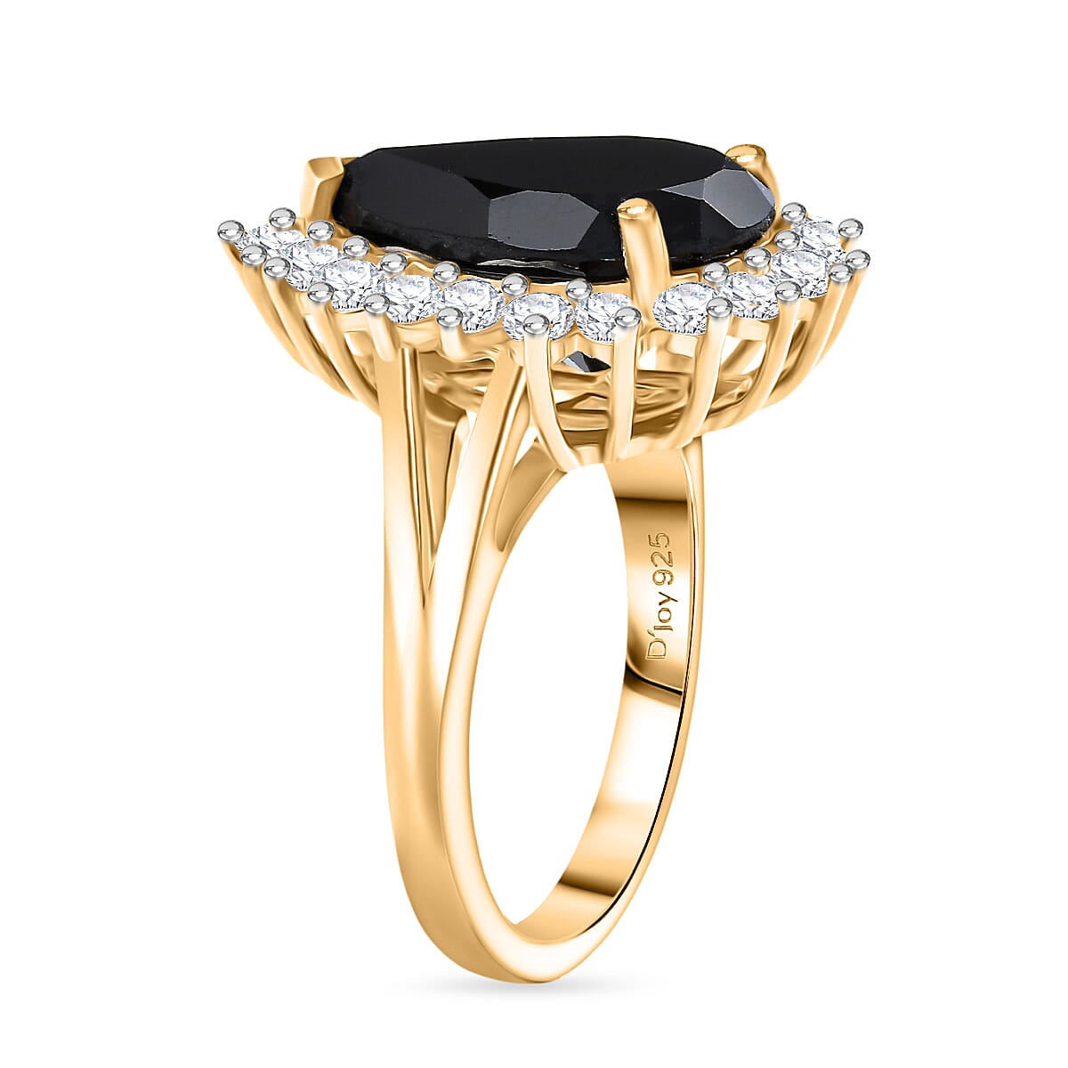 D'Joy Natural Thai Black Spinel &amp; White Zircon Ring in 18K Yellow Gold Plated Sterling Silver 7.52 Ct. 8271228 3