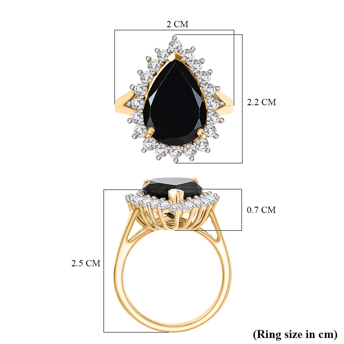 D'Joy Natural Thai Black Spinel &amp; White Zircon Ring in 18K Yellow Gold Plated Sterling Silver 7.52 Ct. 8271228 5