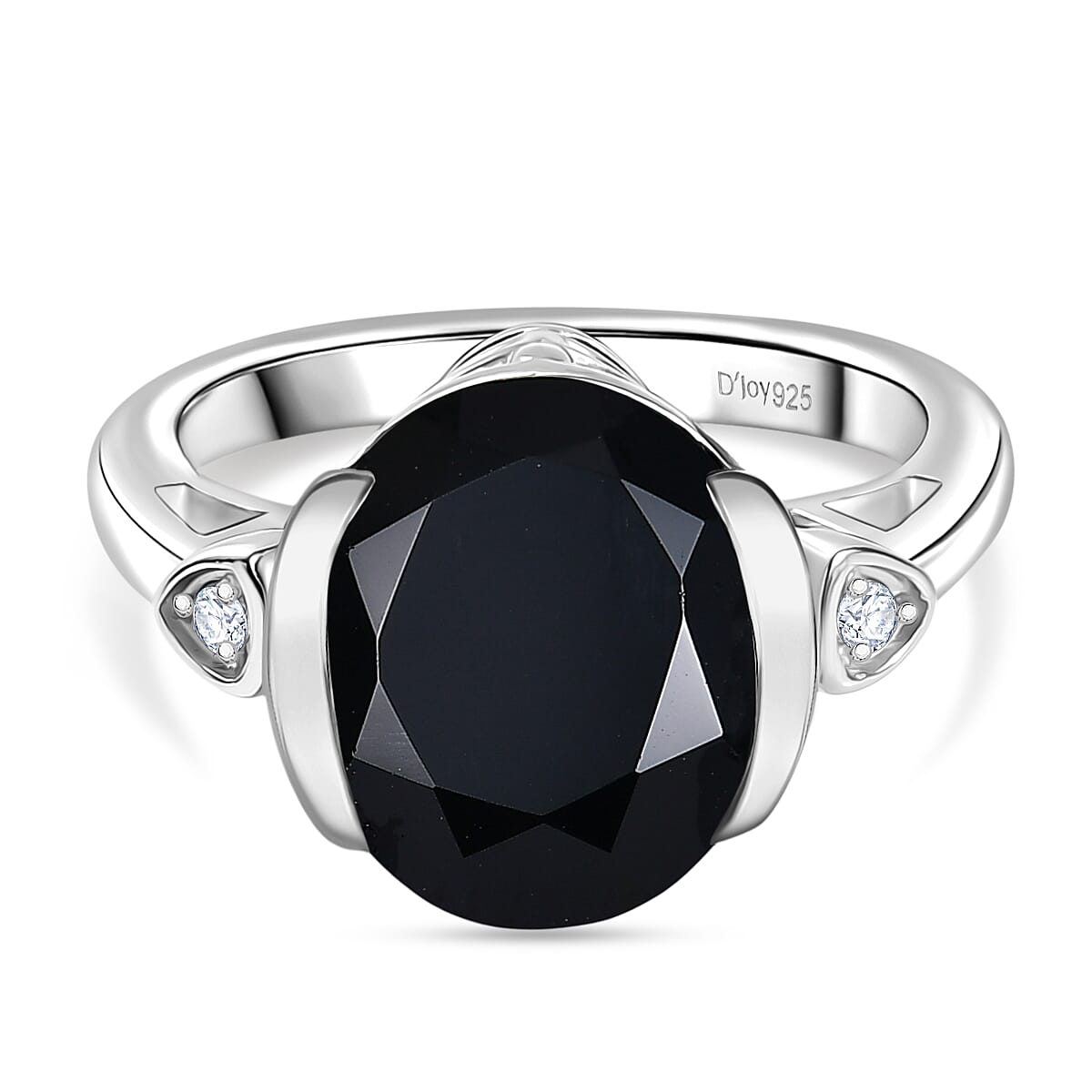D'Joy Natural Thai Black Spinel &amp; White Zircon Ring in Platinum Overlay Sterling Silver 6.02 Ct. 8271457 0