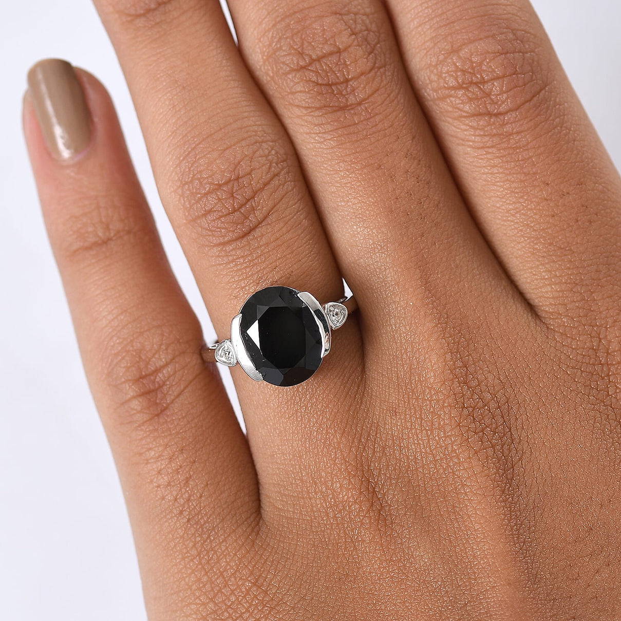 D'Joy Natural Thai Black Spinel &amp; White Zircon Ring in Platinum Overlay Sterling Silver 6.02 Ct. 8271457 3