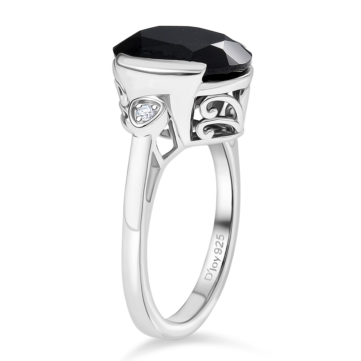 D'Joy Natural Thai Black Spinel &amp; White Zircon Ring in Platinum Overlay Sterling Silver 6.02 Ct. 8271457 4