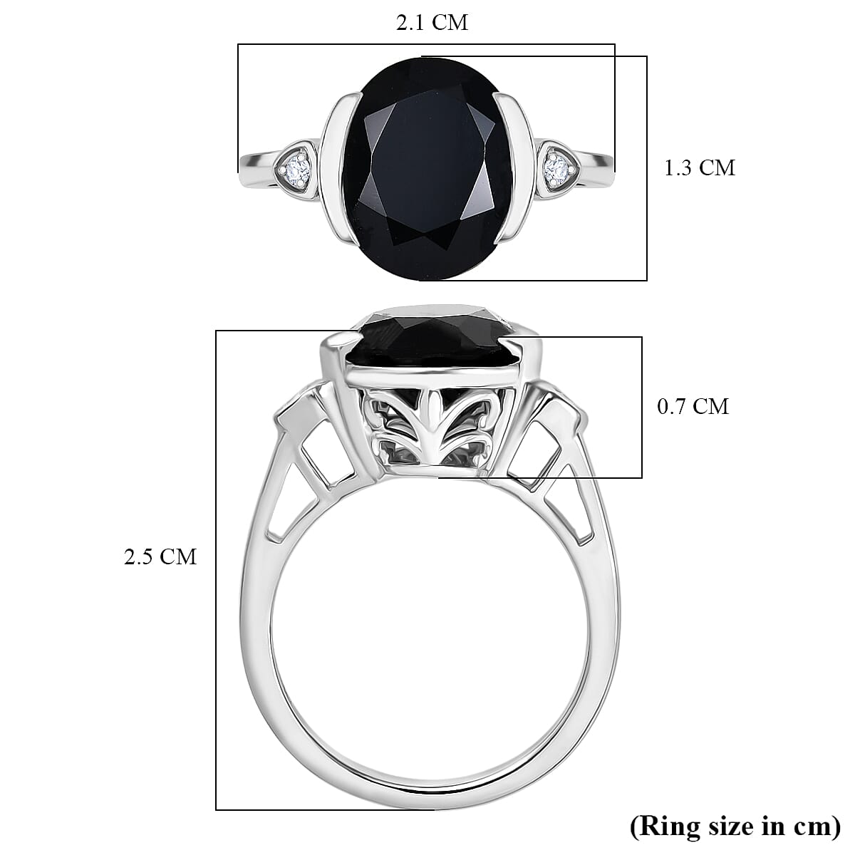 D'Joy Natural Thai Black Spinel &amp; White Zircon Ring in Platinum Overlay Sterling Silver 6.02 Ct. 8271457 6