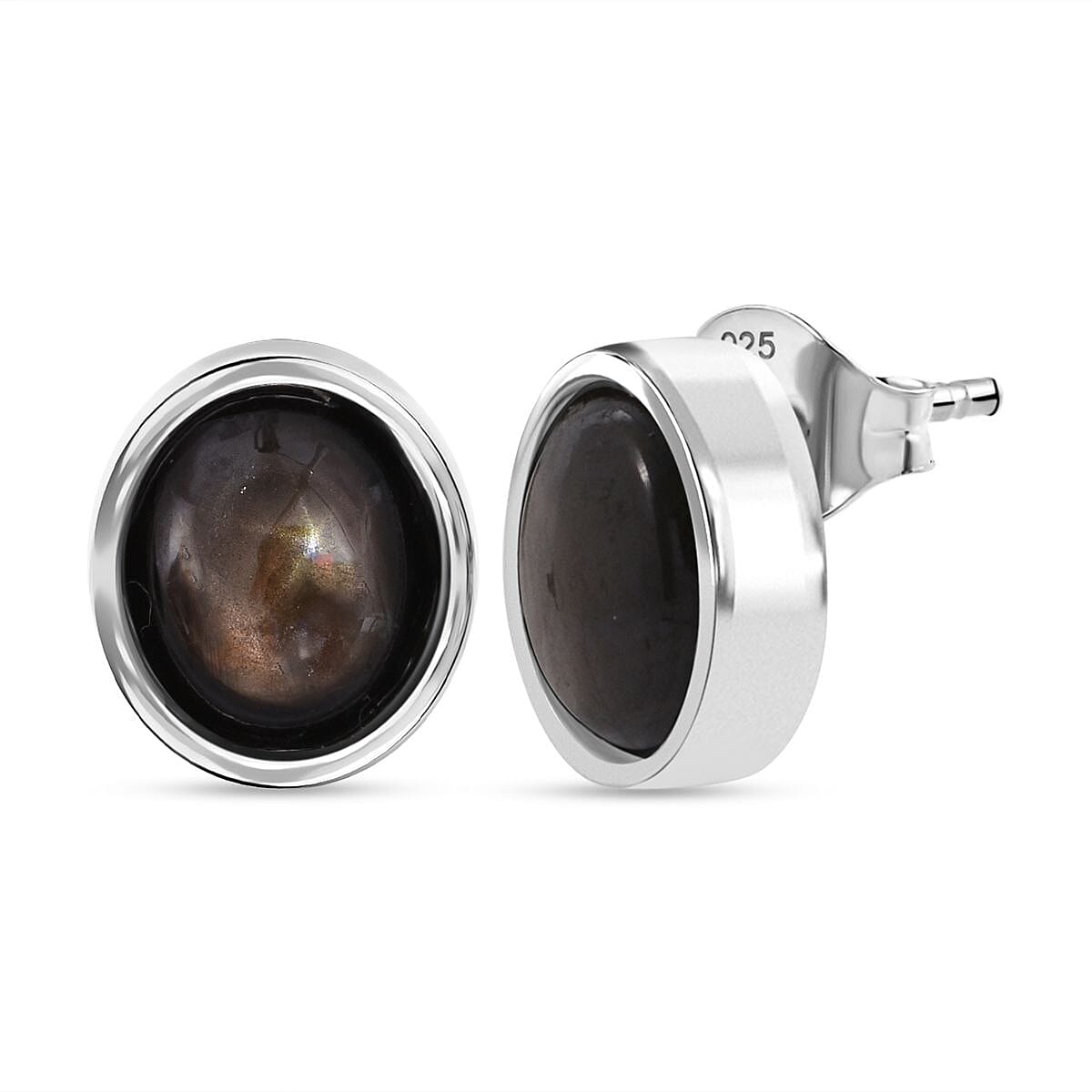 D'Joy Black Star Sapphire Stud Earring with Push Back in Rhodium Overlay Sterling Silver 5.54 Ct. 8266621 0