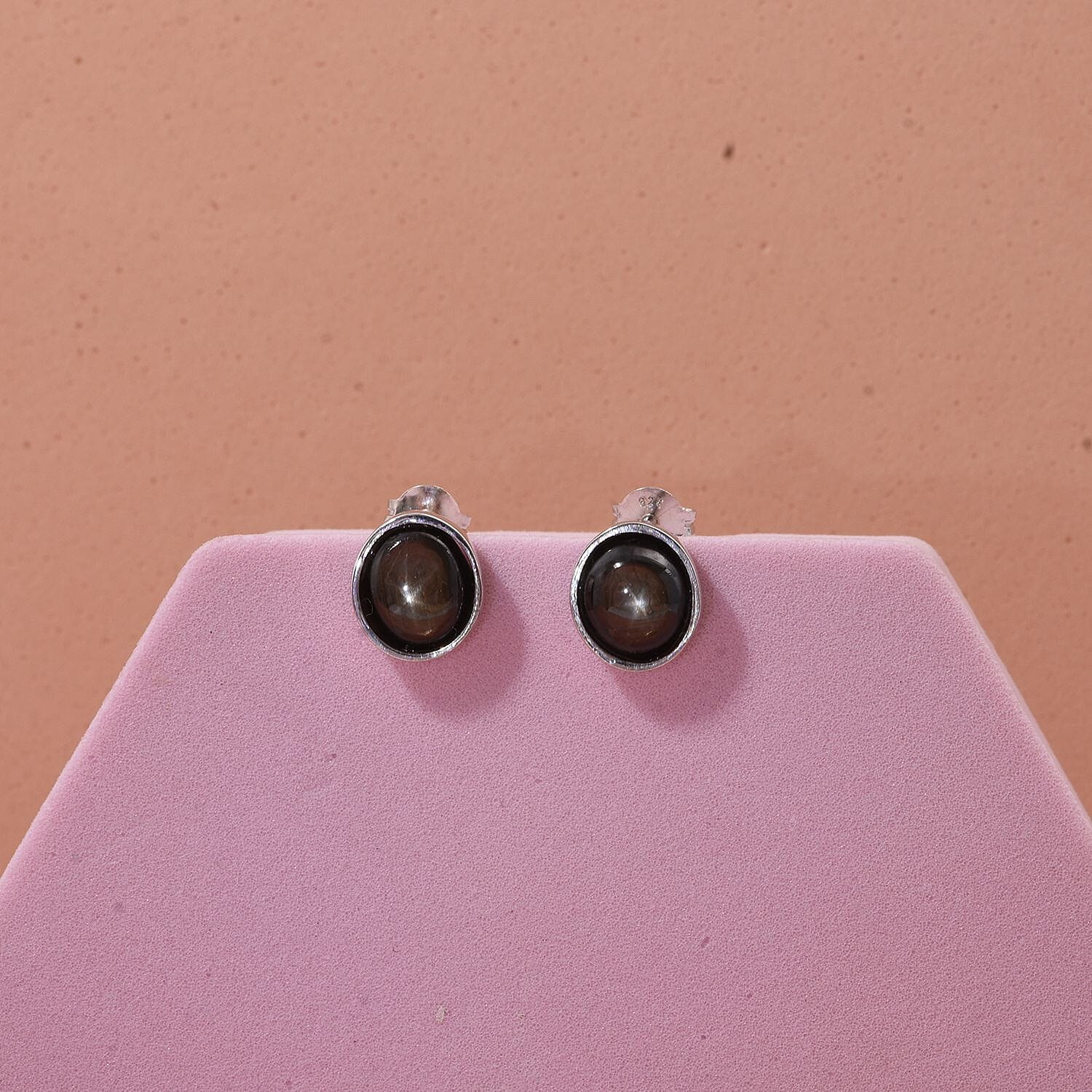 D'Joy Black Star Sapphire Stud Earring with Push Back in Rhodium Overlay Sterling Silver 5.54 Ct. 8266621 1