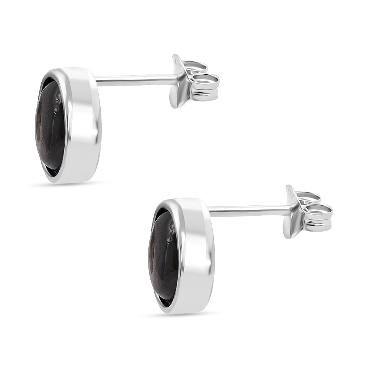 D'Joy Black Star Sapphire Stud Earring with Push Back in Rhodium Overlay Sterling Silver 5.54 Ct. 8266621 3
