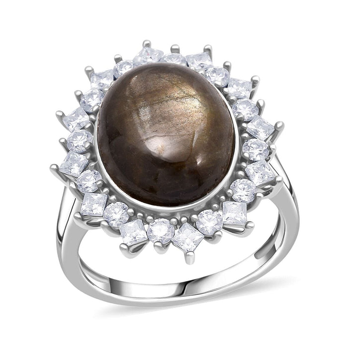 D'Joy Black Star Sapphire, Moissanite Halo Ring in Rhodium Overlay Sterling Silver 13.27 Ct. 8266368 1