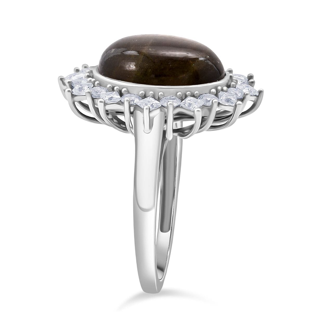 D'Joy Black Star Sapphire, Moissanite Halo Ring in Rhodium Overlay Sterling Silver 13.27 Ct. V32583496 3