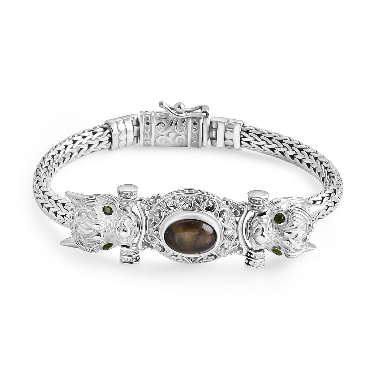 Royal Bali Collection - Black Star Sapphire &amp; Natural Chrome Diopside Handmade Tulang Naga Bracelet (Size 7.5) Sterling Silver 5.68 Ct, Silver Wt. 39.17 Gms. 8273742 0